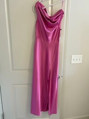 Astr Pink Satin Off-The-Shoulder Maxi Dress - Size Small